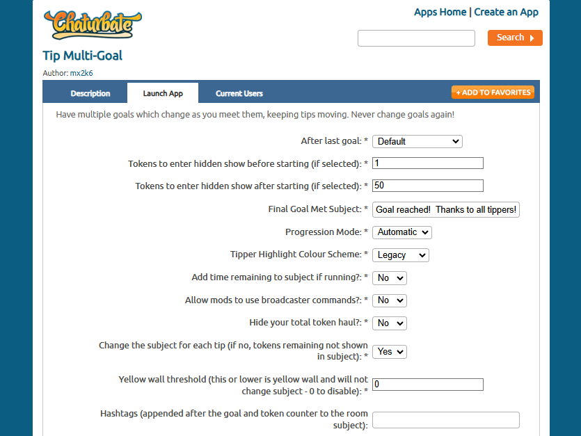 Налаштування додатку Chaturbate Tip-Multi-Goal 1